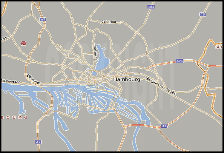 Carte de Hambourg, 1,7 million d’habitants, avec emplacement du Hamburgstadion, qui accueillera notamment un quart de finale.