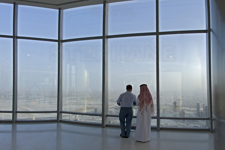 The observation deck at the 124th floor of Burj Khalifa tower, 430 meters above sea level.