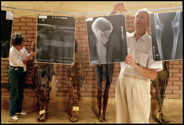 Au musée de Kharga, situé à 20 km du site d'Ain Labakha, un laboratoire de campagne a été aménagé pour l'examen des momies. Numérotées et 