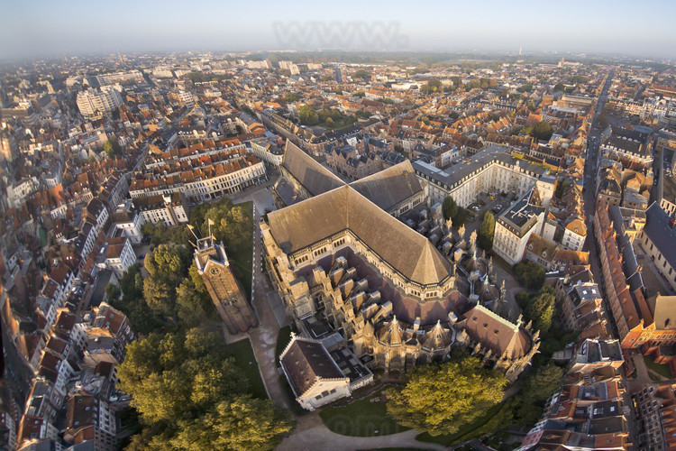 Lille - Cathedral Notre Dame de la Treille and historic city center.