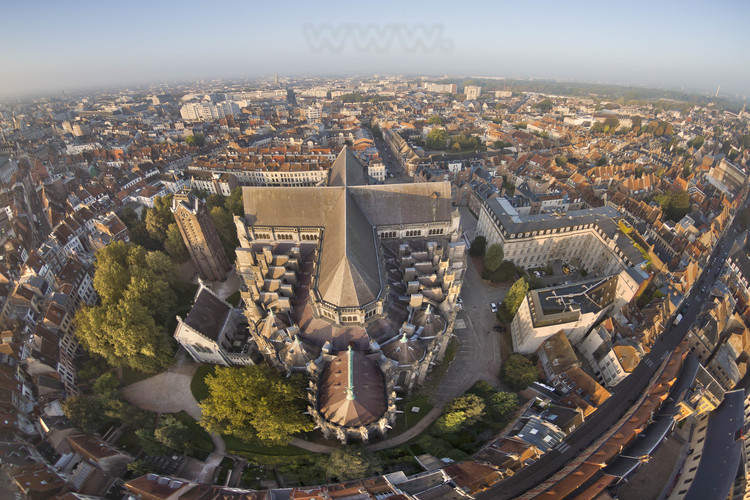 Lille - Cathedral Notre Dame de la Treille and historic city center.