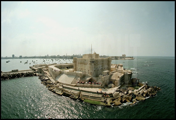 Aerial view of fort Qaitbay, built on the site of the ancient lighthouse by Sultan Mamelouk Ashray  Qaitbay at the end of the fifteenth century (1477).