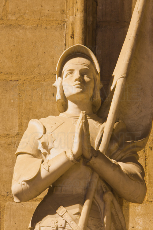 Sur l'aile ouest du transept sud, une statue de Jeanne d'Arc. Tout près de là, se trouve une plaque rappelant que c’est dans la cathédrale Notre-Dame de Paris que se tint le procès en réhabilitation de Jeanne d'Arc.*** Local caption ***On the west side of the south transept, a statue of Joan of Arc. Close by, a plaque commemorating that is was in the Cathedral of Notre-Dame de Paris that stood trial rehabilitation of Joan of Arc.