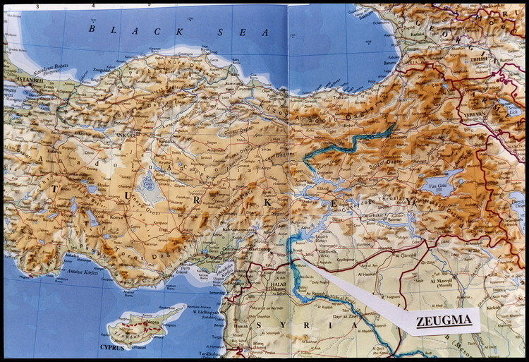 Carte de la Turquie avec situation du cours de l'Euphrate, premier fleuve du moyen orient, et de l'emplacement du site de Zeugma.