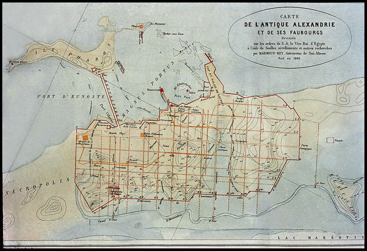 Map of Alexandria and its suburbs, made in 1866 by astronomer Mahmoud Bey.