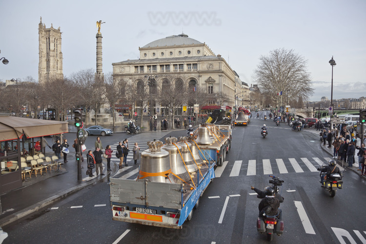 January 31, 2013: Arrival of bells in Paris. Here on the Place du Chatelet.