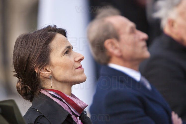 23 Mars 2013. Inauguration de la première sonnerie des nouvelles cloches devant le public parisien. Discours d'Aurélie Filipetti, ministre de la Culture.