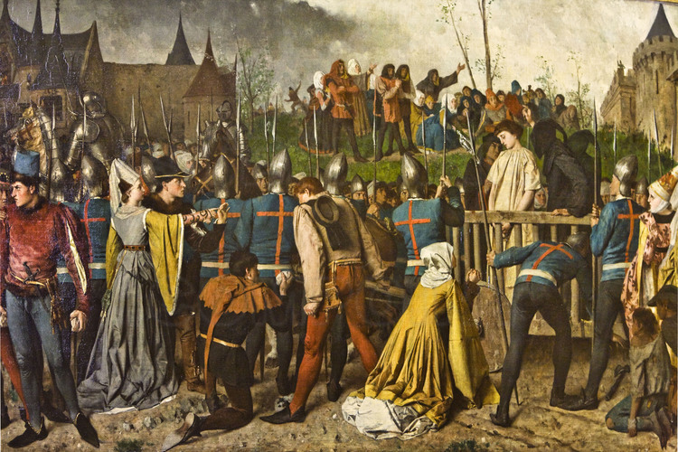 Rouen, where Joan of Arc was tried, condemned and burnt alive May 30, 1431: At the city Museum of Fine Arts, painting of 