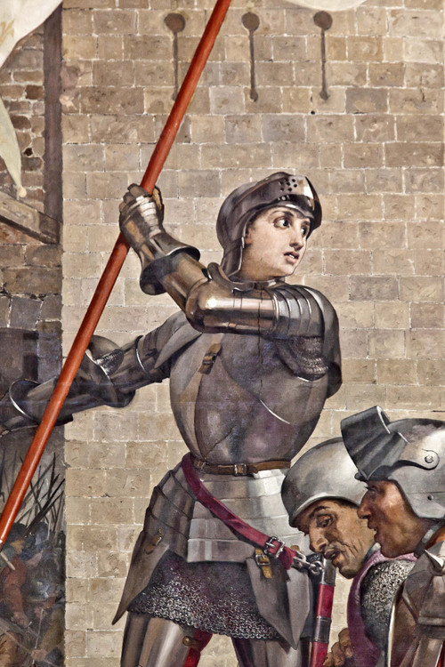Orléans, où l'armée conduite par Jeanne d'Arc battit les anglais le 8 mai 1429 : Peinture de Jeanne d'Arc à Orléans, réalisée entre 1886 et 1890 par Jules Eugène Lenepveu.