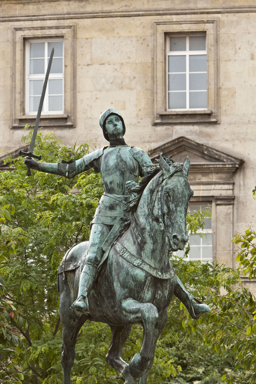Reims, where Charles VII was crowned King of France in the presence of Joan of Arc July 17, 1429: Equestrian Statue of Joan of Arc by Paul Dubois in 1896, erected on the square of the cathedral.