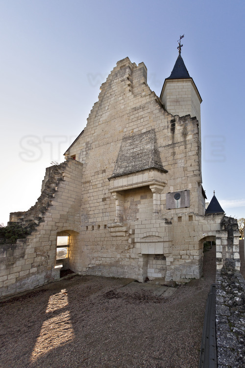 Chinon: Now in ruins, the great hall of the Royal Castle, where Joan was presented to the Dauphin Charles (later Charles VII) for the first time March 7, 1429, to convince him to raise an army to fight the English.