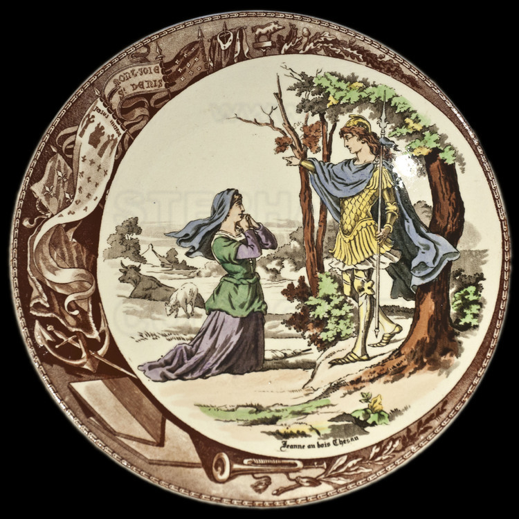 Domremy, where Joan of Arc was born January 6, 1412. Plate with 