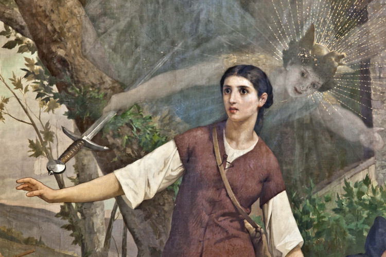 Domremy, where Joan of Arc was born January 6, 1412: Painting of Joan of Arc shepherdess, painted between 1886 and 1890 by Jules Eugène Lenepveu.