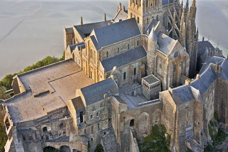 Mont Saint Michel as seen from the southwest. On the left, the West Terrace.