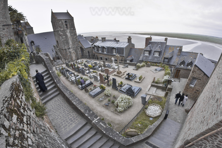 The cemetery of the village of Mont Saint Michel. In the background, St. Peter's Church.