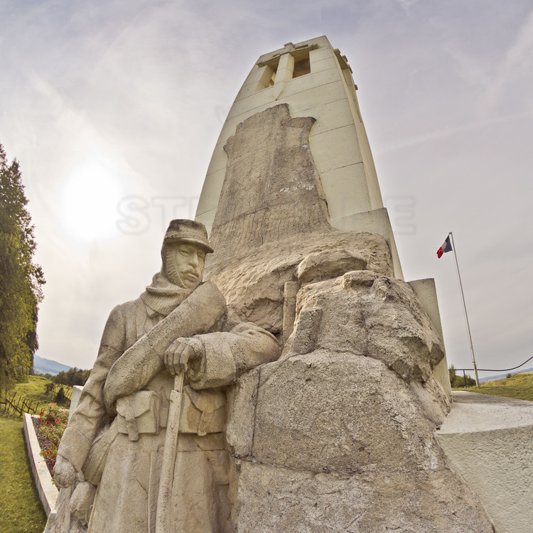 Fighting in Argonne: Butte of Vauquois: Detail of commemorative monument, built at the foot of the remains of first french trenches lines (north side). In the craters of the hill, about 17 km from wells, tunnels and branches, appointed by the French and German troops to house veterans and feed mine warfare, which reached its climax here: 519 explosions (199 German and 320 French ) there were identified.