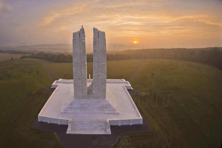 Battle of Artois : Vimy Ridge, Canadian National Historic Site. Symbol of friendship between Canada and France, the two white towers of the memorial, built in the heart of the mining area, remember the sacrifice of 11,285 Canadians missing soldiers in France during the war. The monument stands where, after an assault launched on 9 April 1917, the troops with maple leaf, met for the first time within a non British army corps have won Vimy Ridge, marking a major chapter in the history of the Canadian nation. On the base of the monument is engraved in stone the following words: VIMY, VAILLANCE TO HIS SON IN THE GREAT WAR AND IN MEMORY OF THEIR SIXTY THOUSAND DEAD THE CANADIAN PEOPLE THIS MONUMENT IS RAISED. On the walls of the monument are the names of Canadian soldiers 