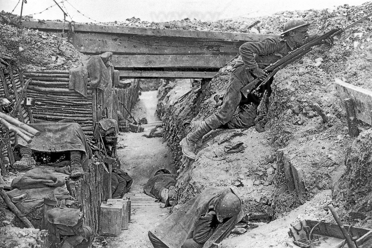Battle of the Somme: British trenches in Thiepval Wood during the war. On 1 July 1916, at 7:28 am, this is the start of the Battle of the Somme and the beginning of a terrible carnage : 58,000 men killed or wounded in a single day. Four months later, the result is terrible: 1200000 men were put out of action, ifor a total of 3000000. It was the British, with about 420,000 dead, wounded, missing and prisoners on the only sector of the Somme, who pay the heaviest tribe to slaughter : 1st July 1916 was the worst day of their entire military history. There are 410 British cemeteries in the Somme. (This historic photo archive is not available for sale and only presented here to set the context).
