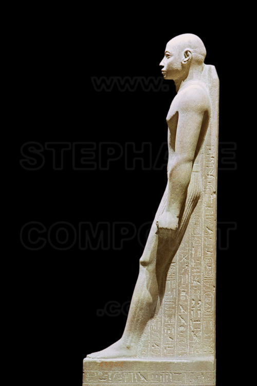 Statue in quartzite of Horenmakhet, son of Shabaka and High Priest of Amun in Thebes during the reign of his father and two of his successors. The sculpture is purely Egyptian except for the features which are typically Kushite. 25th dynasty. Karnak.