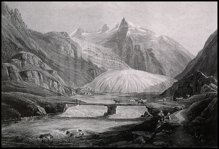 ... et cette seconde image a été prise du même endroit à la fin du XIXème siècle : depuis lors, le front du glacier a reculé de plusieurs centaines de mètres !