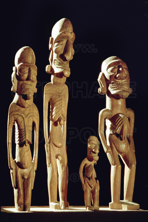 Chili - Ile de Paques - Mission scientifique dirigee par l'archeologue italien Giuseppe Orefici : Propriété de trois musees à Santiago et Vina del Mar (Chili), ces neufs Moais Kava Kava, parmi les plus beaux chefs d’œuvres de l’art Rapa Nui, sont regroupes sur en une seule photo pour la première fois. Tailles dans le bois Toro Miro, les Moais Kava Kava etaient enterres au pied des portes des maisons Rapa Nui. Ils incarnaient l’ame des anciens membres de la famille. Contrairement au Moais des chefs, tailles dans le tuf du volcan Rano Raraku, ceux la etaient en bois, materiau de tout temps tres precieux sur l’ile. Aujourd’hui, l’arbre Toro Miro, avec lesquelles ces statuettes etaient sculptees, a totalement disparu de la surface de la planete. // Chile - Easter Island - Scientific mission led by the Italian archaeologist Giuseppe Orefici: Property of three museums in Santiago and Vina del Mar (Chile), these nine Moais Kava Kava, among the most beautiful masterpieces of Rapa art Nui, are grouped together in one photo for the first time. Carved from Toro Miro wood, the Moais Kava Kava were buried at the foot of the doors of Rapa Nui houses. They embodied the soul of the former members of the family. Unlike the Moais of the Chiefs, carved in the tuff of the Rano Raraku volcano, these were made of wood, a material that has always been very precious on the island. Today, the Toro Miro tree, with which these statuettes were carved, has completely disappeared from the surface of the planet.