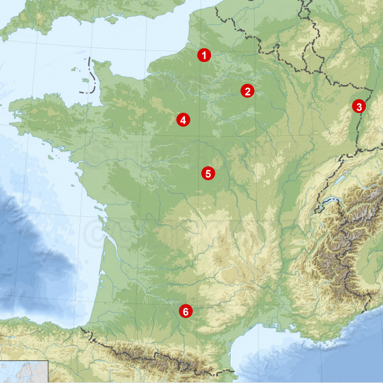 Carte des cathédrales françaises inscrites au patrimoine mondial. // Map of French cathedrals listed on the World Heritage List.