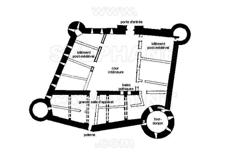 Aude (11) - Château de Villerouge-Termenès. Plan du site. // France - Aude (11) - Villerouge-Termenes castel. Site map.