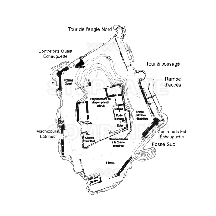 Aude (11) - Château de Termes. Plan du site. // France - Aude (11) - Termes castle. Site map.