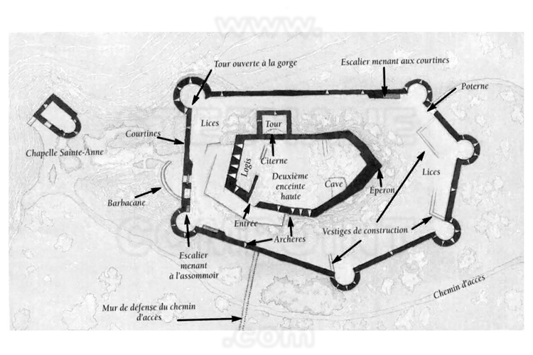 Aude (11) - Château d' Aguilar. Plan du site. // France - Aude (11) - Aguilar castle. Site map.
