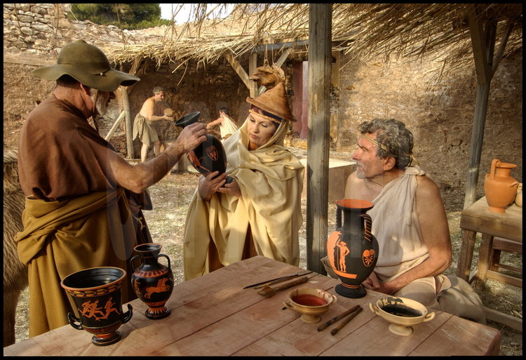 During the Games, artisans also participated in the celebration: here a pottery workshop making the famous black and ochre vases of the Classical Era.