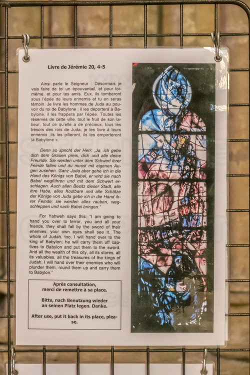 Moselle (57) - Metz - Cathédrale Saint Etienne - Aile nord de l'Abside : Vitrail de l'Exode, du 2ème Livre de Samuel et du livre de Jérémie, par Chagall. // France - Moselle (57) - Metz - Cathedral Saint Etienne : North wing of the Apse: Stained glass window of Exodus, from the 2nd Book of Samuel and from the book of Jeremiah, by Chagall.
