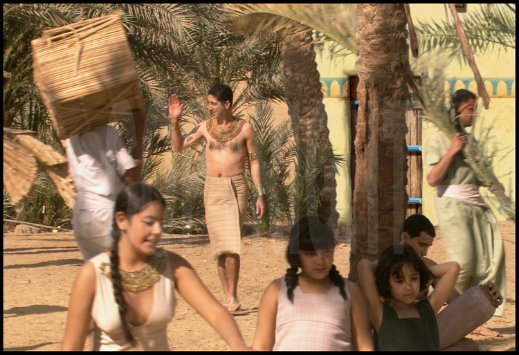Scenes of daily life in the village where Hau-Nefer and his family live. In 43 centuries, not much has changed for the villagers. Hau-Nefer is pictured, center. 
© Gédéon Programmes.