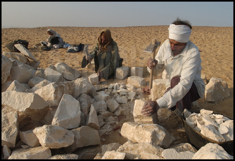 The excavations require all local laborers qualified to perform particular tasks essential to the smooth running of the dig. Over time, these specialized workers have developed a certain prestige and pass on their knowledge and trade to their children who guard the privilege carefully. Stone carvers prepare limestone blocks for the restoration and protection of the tombs.