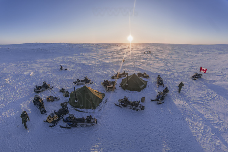 Canada - State of Nunavut - Operation NUNALIVUT 2018 - Surroundings of Cambridge Bay - Survival Camp No. 1 at dusk. In the month of March, the days are extended by 12 minutes each day.