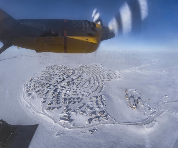 Canada - State of Nunavut - Operation NUNALIVUT 2018 - Aerial view of the village of Cambridge Bay (1700 inhabitants), the main community of the Northwest Passage crossing.